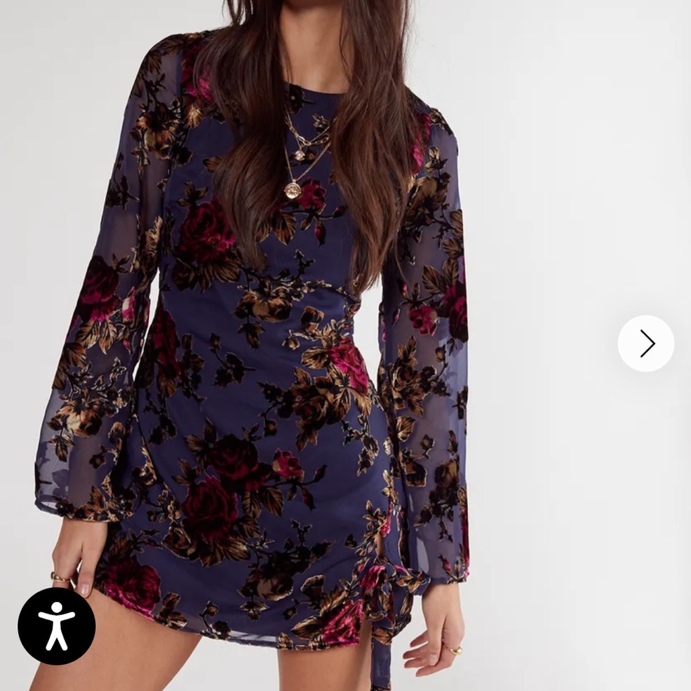 Nasty Gal Navy Floral Long Sleeve Dress